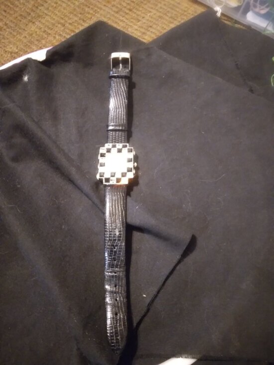 Adrienne Art Deco Checkerboard Crystal Watch - Needs Battery - READ